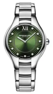 Raymond Weil Noemia Steel Green Dial Diamonds Quartz Womens Watch 5132-ST-52181