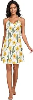 [FRODOTGV] Women's Nightgowns spaghettis Strap Nightshirt Sleepwear Cute Yellow Daffodils Cute Sleepdress for Women S