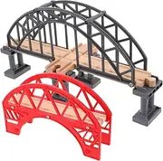 Train Track Accessories Set Wooden Train Tracks Bridges Educational Toy for Boys and Girls Pretend Plaything