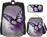 Beautiful Purple Butterfly Art Backpack With Lunch Box And Pencil Case 3 In,Kawaii Backpacks With Lunch Bag Matching Combo