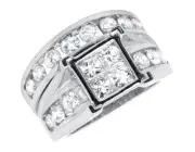 14k White Gold Princess-Set/Round Diamond Engagement Wedding Bridal Ring 4.0Ct