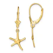 14K Yellow Gold Mini Dancing Starfish Leverback Earrings