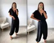 iKrush Jumpsuit Summer Day Dresses Regular Length V Neck Short Sleeve Casual
