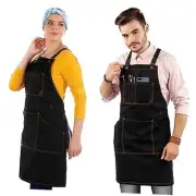 Essential Apron – Cross-Back with Durable Twill and Leather Deep Black