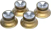 [harpfeas] Metric Size 18 Spline Top Hat Bell Reflector 2 Volume 2 Tone Knobs Set for Epiphone Les Paul SG Electric Guitar Asia Import Guitar Bass Split Shaft Pots (Gold)
