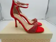 Jewel Badgley Mischka Yesica Stiletto Crystal-Encrusted Strap size 5.5 Red