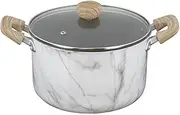 Bestco NX-143 Marble Kitchen Double Handed Pot, 8.7 inches (22 cm), IH Gas Fire, White, Marble Pattern