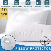 2 Pack Waterproof Terry Cotton Pillow Protector Towelling Pillow Case Zipped AU