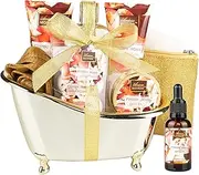 Bath and Body Gift Set for Women & Men, Spa Gift Basket with Fresh Rose Scent, Includes Shower Gel, Bubble Bath, Body Lotion and Scrub, Bath Salt, Bath Bombs, Bath Puff, Bath Oil, and More 10 Pcs