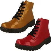 LADIES RIEKER ZIP LACES LOW HEEL WARM LINED COMBAT PATENT BOOTS SIZE 78240