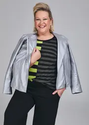 [TS] Taking Shape Leather Panel Jacket Size 14 in Silver - Plus Size Women's Clothing Silver