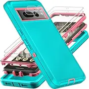 [YKHJKLEC] for Google Pixel 7 Pro Case, with 2Pcs [Self Healing Flexible TPU Screen Protector & Camera Lens Protector] Military Grade 3 in 1 Heavy Duty Case for Google Pixel 7 Pro (Aqua Blue/Pink)