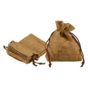 5pcs Burlap Bags with Drawstring 3"x4" Jewelry Pouches for Party Gift Beige