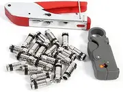 Crimping Tool Kit for RG58 RG59 RG6 Connectors, Cable Stripper Coaxial Compression with F Type Set Compatible for Most Types of Compression Connectors