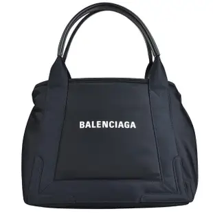 【Balenciaga 巴黎世家】CABAS經典LOGO標誌皮革相飾尼龍手提子母包(S/黑x白)