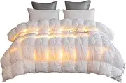 Luxurious Down Feather Fiber Comforter All-Season Goose Bed Comforter Queen Size Duvet Insert, Exquisite Pinch Pleat Design, 900 Fill Power Fluffy Down Duvet, 100% Cotton Cover,220x240cm