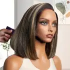 Ombre Blonde Highlight Straight Wigs 4X4 Lace Frontal Human Hair
