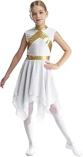 [Fldy] Kids Girls Liturgical Praise Dance Dress Sleeveless Metallic Tunic Overlay Lyrical Dance Costume