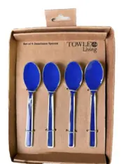 Royal Blue Demitasse Enamel Coffee Mini Spoons w/Gold Trim by Towle Living Set/4