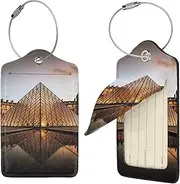 [FJWSLCH] Louvre Museum in Paris Luggage Tag for Suitcases, 1 Suitcase Tags, Identifiers Travel Bag Tags for Luggage Travel Tags, Baggage Tags, Leather Name ID Labels and Metal Loop for Women Men