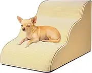 Dog Stairs for Small Dogs 15.7”H,3-Step Dog Steps for Bed,Couch，Sofa and Chair,with Cushioning Support Layer，Non-Slip Balanced Pet Ramp Indoor, Beige