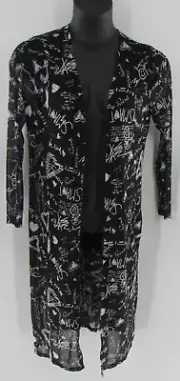 Almost Famous Open Front Kimono Size 1X Sheer Long White & Black Heart Love: New