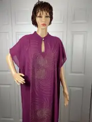 Button Neck Chiffon Dashiki Stones Short Sleeve Dress & Underlining - One Size