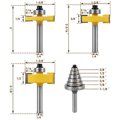 3Pcs 1/4 Inch Shank Rabbet Router Bit Set Wood Rabbeting Router Bit with 6 DeDJm