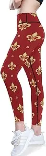 [GuoChe] Active Yoga Pants for Women Mardi Gras Carnival Fleur De Lis Red Tights Butt Lift Leggings for Women