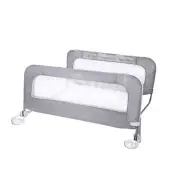 Double Safety Bedrail, Gray, Metal and Fabric Bedrail Set for Toddlers, 42.5” Lo
