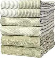 Premium Kitchen Towels (20”x 28”, 6 Pack) | Large Cotton Kitchen Hand Towels | Flat & Terry Towel | Kitchen Towels | Highly Absorbent Tea Towels Set with Hanging Loop | Sage Green