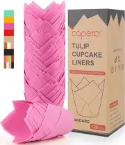 Caperci Standard Tulip Cupcake Liners for Baking 120 Counts - Greaseproof Muffin