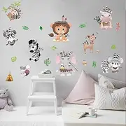 AnFigure Forest Animals Baby Wall Decals - Elephant Giraffe Lion Monkey Wall Stickers - Baby Nursery Kids Room Daycare Wall Decor