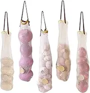 Onion Bag 5Pcs Hanging Mesh Onion Storage Bags Long Reusable Mesh Produce Bags Garlic Keeper Potatoes Storage Container for Fruit Veggies Garbage Bag Onion Storage Onion Bags Mesh Hanging Mesh Produc
