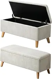 OIKITURE Storage Ottoman Bench with Winged Armrests, Foot Stool with Lift-up Seat, Storage Ottoman with Foam, Ottoman Footrest for Bedroom, Dorm, Living Room, Blanket Box Chest, Beige