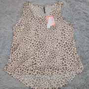 Jaclyn Intimates Shirt Womens M Beige Tank Top Soft Stretch Animal Print New