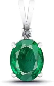 [SirDaksh] 5.25 Carat Natural Emerald Stone Oval Cut Necklace For Women, Gemstone, Emerald