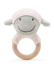 The Peanutshell Lamb Wood Ring Teether 13cm 0+ in Multi