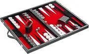 Philos 18.5-inch Backgammon Set in Black Case with Red Felt Surface, Accessories Included