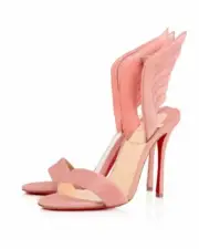 Christian Louboutin Samotresse Veau Velours DustyPink Suede Wing Red Sole Sandal