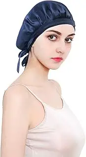 ALLYAOFA 100% Mulberry Silk Night Sleep Cap, Sleeping Cap for Women Head Cover Bonnet for Hair Beauty With Elastic Band for Sleep, Hair Loss, Hair Protection (Blue)