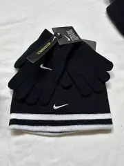 Nike Boys Reversible Black & White Beanie & Gloves 2 Piece Winter Set FREE SHIP