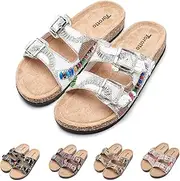 [Torotto] Women's Mules, Fashionable Sandals, Metallic Slippers with Adjustable Straps, Thickened Base, 89 White, 8 AU