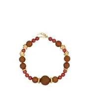 bead necklace in coral, resin, and metal One size Red/Amber/Copper Gold