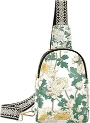 [miaozhen] Trendy Vintage Chrysanthemum Flower White fanny pack crossbody anti-theft crossbody bags fanny pack for day pack, Vintage Chrysanthemum Flower White