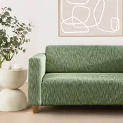 Sherwood Faux Linen Stretch Fit Couch Sofa Cover 2 Seater Eden Green