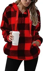 [ABYOVRT] Hoodie Women's Hoodie Teddy Fleece Oversiz Pullover Autumn Winter Warm Top Long Sleeve Plain Casual Teddy Jacket Sweatshirt, S-XXL