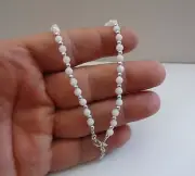 925 STERLING SILVER ANKLET W/ 30 CT WHITE JADE & DANGLING CROSS CHARM