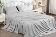 4 Pcs 100% Pure Bamboo Sheet Set Ultra Soft Cooling Breathable Sheets(Silver)