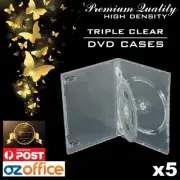 PREMIUM 5 x Triple Clear DVD Case DVD Covers w/ Clear Outer Wrap 14mm Spine
